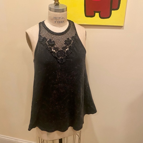 American Age Tops Racer Back Tank Lace Croquet Type Front Yoke